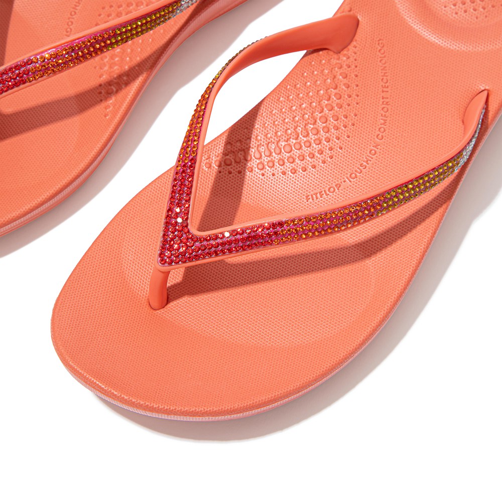 Fitflop Womens Flip-flops Coral Pink - Iqushion Ombré Sparkle - DZ8453617